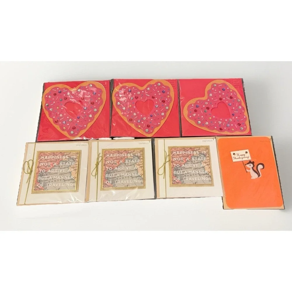 Papyrus Greeting Cards Lot 7 Valentine Travel‎ Thanksgiving Embellished